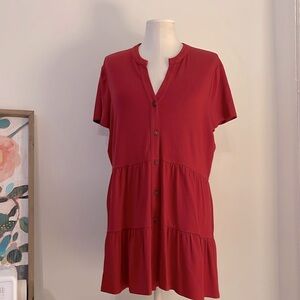 NWT Wonderly Brand Deep Red V-Neck Botton Down Dress | Size XL